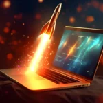 ilustracija, laptop, ai, raketa, svemir, uspon, uspjeh
