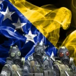 Fotografija prikazuje ilustraciju esport scene u Bosnia i Hercegovini. U pozadini je zastava Bosne i Hercegovine dok su istaknuti Counter Strike agenti naprijed
